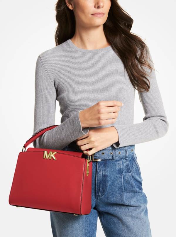 Damske Satchel Taske Michael Kors Karlie Medium Leather Červené - Kabelky Michael Kors Lacne | MXFBJ-2563